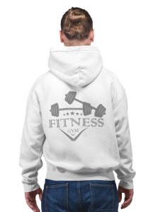 Fitness Gym Text With 2 Dumbles printed activewear white hoodies for winter casual wear specially for Men