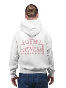 Gym By Fitness, (BG Pink) Text printed activewear white hoodies for winter casual wear specially for Men