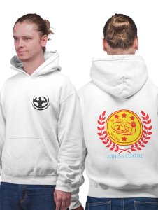 Fitness Center, Red Leaves Outside The Circle  printed artswear white hoodies for winter casual wear specially for Men