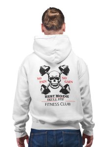 No Pain, No Gain, Best Mode, Skull Fit, Fitness Claus printed artswear white hoodies for winter casual wear specially for Men