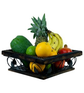 Wooden and wrought iron square shape fruit and vegetable basket/ vassels/ tokri for kitchen, dining tables and center tables