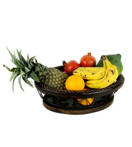 Mango shaped iron-wooden fruit and vegetable basket / vessel/ tokri for kitchen and dining table