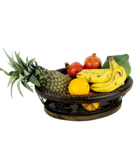 Oval shaped wooden and wrought iron fruit and vegetable Basket/ vessel/ tokri for kitchen and dining table