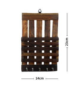 Barriers based wooden hanging keystand / key rack for walls of your home and offices (5 hooks)