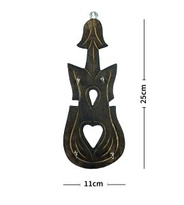 Guitar, Heart in center wooden hanging keystand / key rack for walls of your home and offices (black)