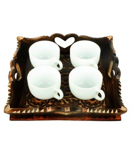 Grand shape wooden (2 hearts in handle) serving tray/ food serving plate for kitchens and dining tables (Set of 3)
