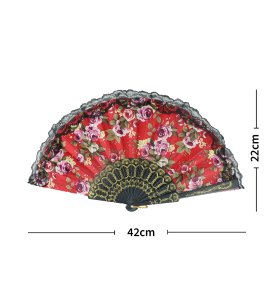 Foldable Japanese wooden quirky hand held fan /pankha specially for ladies (Red)