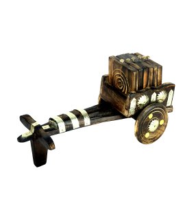 Wooden bullock Cart, Coaster Stand / coaster holder with 6 coasters for kitchen and dining decor