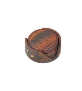 Dining and coffee table wooden circle coaster stand/ coaster holder with 6 coasters for kitchen and dining table