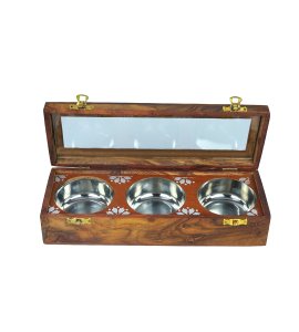 Wooden rectangular dry-fruit box /spice box /spice container with 2 closure hooks for kitchens (3 columes)
