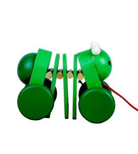 Wooden moving caterpiller with a pulling rope toy game for toddlers and childrens (green)