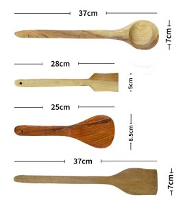 Long wooden non-sticky combo set of fancy spatulas/ compact flippers ladles, paltha, kalchul for kitchens (Set of 4)