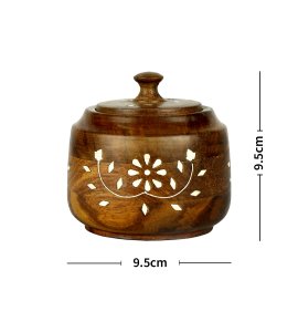 Wooden carving inlay pickle container with cap/lid for kitchen (Large)