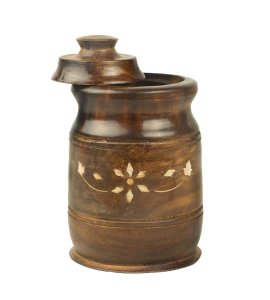Wooden carving inlay pickle jar with cap/ pickle container /salt keeper with a lid for kitchen