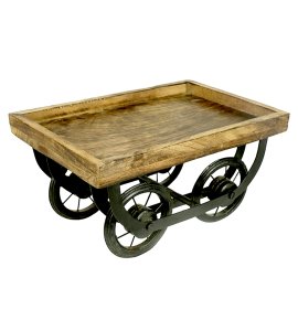Wooden mini rural wheel bus/ cup keeper thela showpiece with 4 moving wheels for kitchen decor