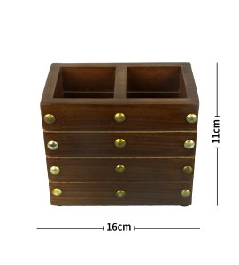 Wooden rectangular golden beads fixed ladle and spoon keeper/ pen container for home & kitchen decor (2 compartments)