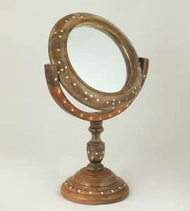 Handcrafted wooden table top circle portable mirror for makeup with stand /Worthy vintage mirror stand made for women