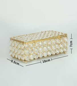 Rectangular Golden crystal box showpiece with transparent small beads with 2 hooks for home decoration purpose