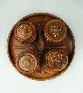 Pickle container with a circle plain rounded tray with 4 spoons and bowls /vintage design sugar containers & tray for kitchen purpose(pack of 4 bowls)