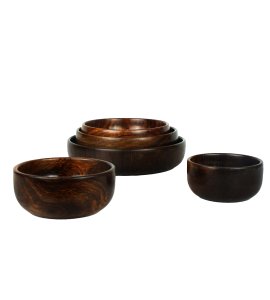 Rosewood classic wooden round handwrought bowl/ wati with great artistry for kitchen (Set of 5)