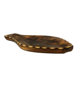 Wooden leaf shaped handcrafted starter tray/ food server plate designed like fish with flat surface for kitchens