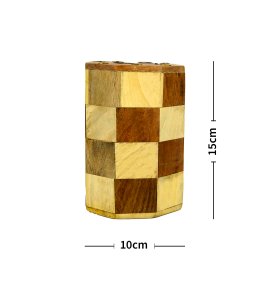 Handcrafted cylindrical wooden honey comb striped money bank/ gullak /coin storage bank for kids with coin slot