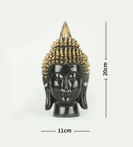 Buddha head polyster resin black shining showpiece with golden top for home and office decor