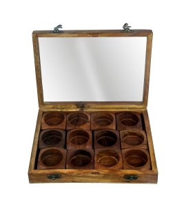 Wooden handcrafted spice box/ spice container with a closure transparent lid for kitchen and dining table (12 chambers)