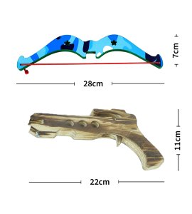 Wooden sky blue colour crossbow archery toy game set with 3 yellow rubbers padded at arrows specially for childrens