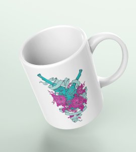 Roses with ribbons (BG Blue, Pink) - animation themed printed ceramic white coffee and tea mugs/ cups for animation lovers