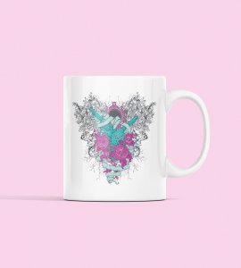Roses with ribbons - animation themed printed ceramic white coffee and tea mugs/ cups for animation lovers