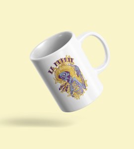 La Muerte text- animation themed printed ceramic white coffee and tea mugs/ cups for animation lovers
