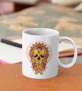 Skull mani (BG Yellow) - animation themed printed ceramic white coffee and tea mugs/ cups for animation lovers
