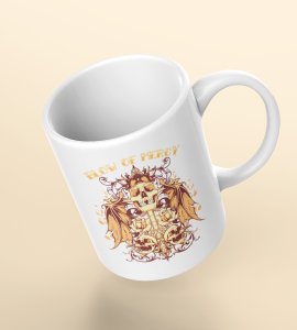 Blow of mercy (skull)- animation themed printed ceramic white coffee and tea mugs/ cups for animation lovers