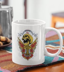 Floral skeleton (yellow) - animation themed printed ceramic white coffee and tea mugs/ cups for animation lovers