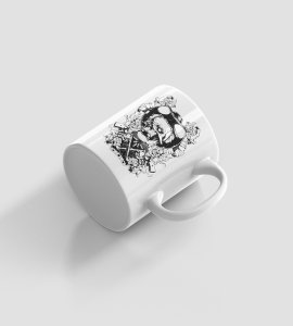 Broken teeth skull (black) - animation themed printed ceramic white coffee and tea mugs/ cups for animation lovers
