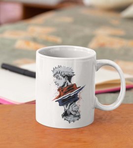 Jututsu facing up and down - animation themed printed ceramic white coffee and tea mugs/ cups for animation lovers