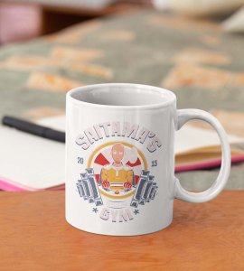 Saitama's regular gym - animation themed printed ceramic white coffee and tea mugs/ cups for animation lovers