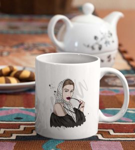 Off-shoulder black dress - animation themed printed ceramic white coffee and tea mugs/ cups for animation lovers