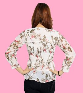 Collar flower based floral womens printed top (white) - Made up of Rayon for your plesant and cozy