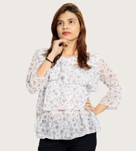 Wheatish flower floral womens printed top (white) - Made up of Rayon for your plesant and cozy