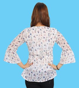Red and blue tulips floral womens printed top (white) - Made up of Rayon for your plesant and cozy