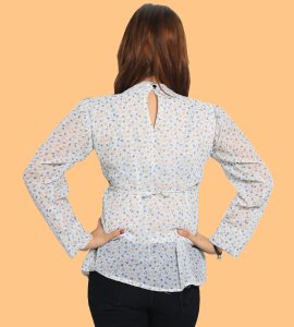 Blue tulips floral womens printed top (white) - Made up of Rayon for your plesant and cozy