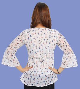 Miny blue flowers floral womens printed top (white) - Made up of Rayon for your plesant and cozy