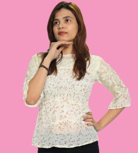 Miny red flowers floral womens printed top (white)  - Made up of Rayon for your plesant and cozy