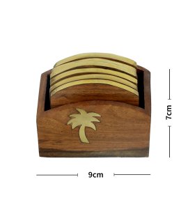 Wooden dining and coffee table coaster stand/ coaster holder with 6 coasters for kitchen (semi-square)