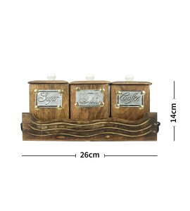 Wooden three salt and pepper keepers/ containers/ jars/ salt boxes with a wooden tray for kitchen and dining table