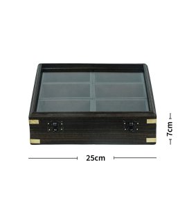 Wooden handcrafted spice box/ spice container with a closure transparent lid for kitchen and dining table (6 chambers)