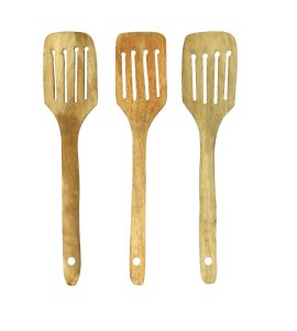 Wooden frying ladles/ food strainer skimmer/ slotted turner/ paltha for kitchen for deep frying (set of 3)