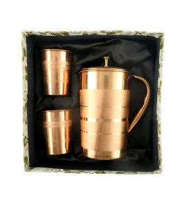 Plain copper jug with two glass - home and decore beautiful Vibrant handmde object.